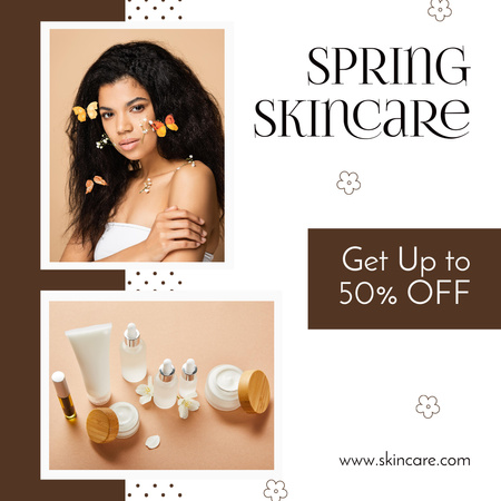 Collage with Sale Announcement of Skin Care Cosmetics Instagram AD Design Template