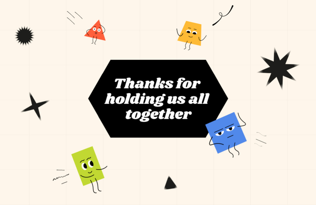 Thankful Phrase with Cute Geometric Shapes with Cartoon Faces Thank You Card 5.5x8.5in – шаблон для дизайна