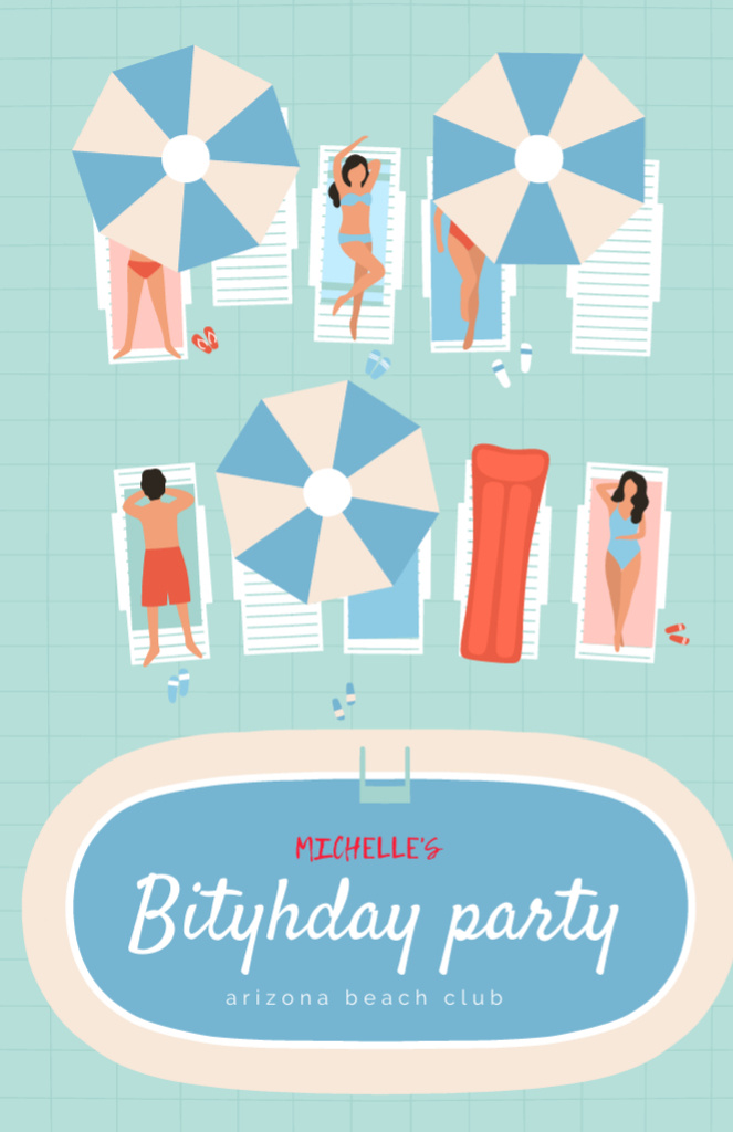 Birthday Party Announcement With Sunbathing People Invitation 5.5x8.5in Design Template