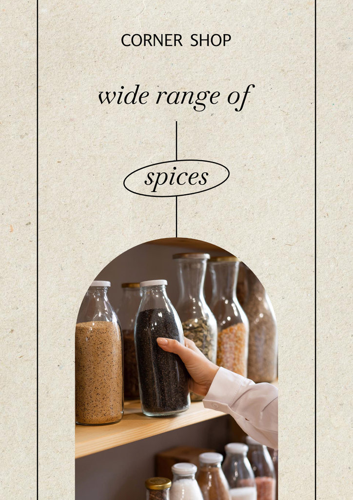 Spices Shop Ad with Bottles Poster Modelo de Design