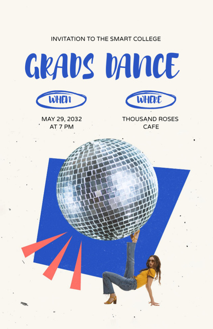 Designvorlage Graduation Party Ad With Disco Ball für Invitation 5.5x8.5in