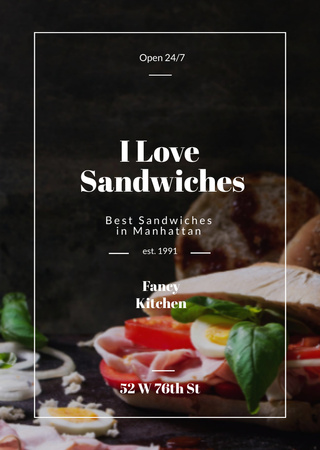 Restaurant Ad with Fresh Tasty Sandwiches Flyer A6 Design Template