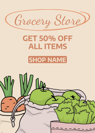 Veggies And Fruits In Bags Sale Offer Flayer Design Template