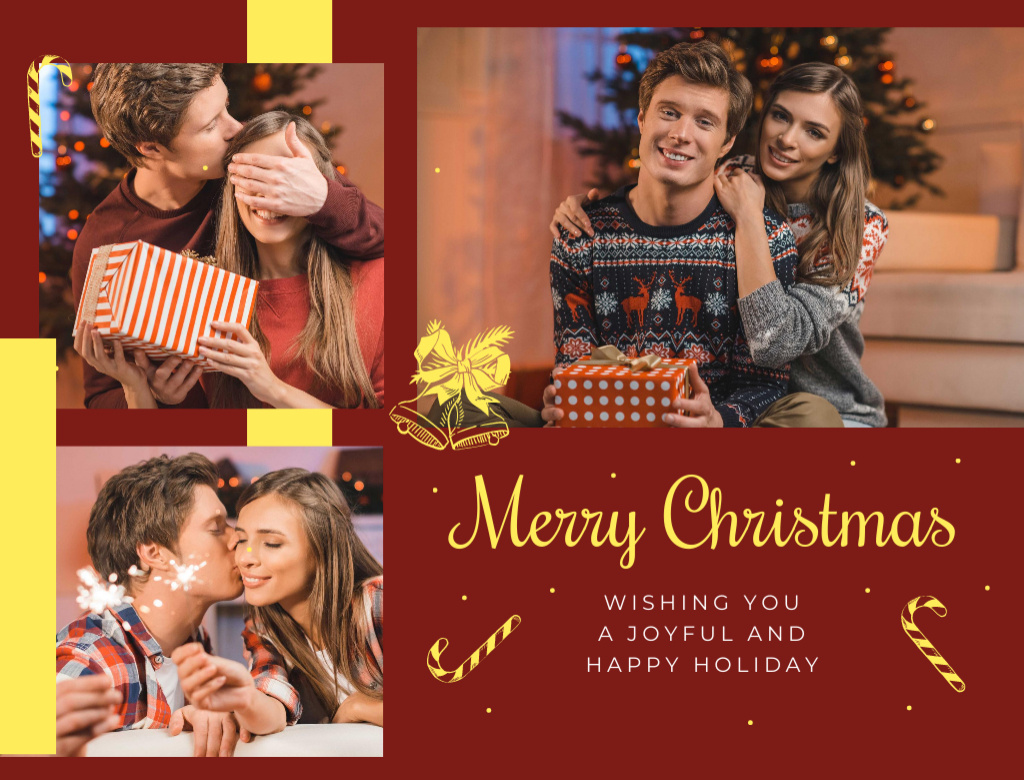 Plantilla de diseño de Christmas Wishes with Families With Presents Postcard 4.2x5.5in 