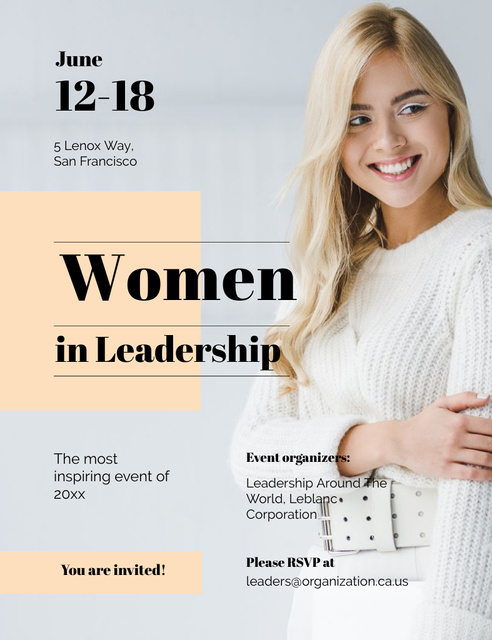 Confident Woman At Leadership Event Invitation 13.9x10.7cm Design Template
