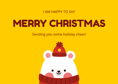 Christmas Cheers With Bear in Hat on Yellow Postcard 5x7in Design Template