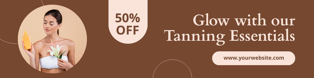 Tanning Products Sale with Woman and Flower Twitter Modelo de Design