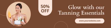 Tanning Products Sale with Woman and Flower Twitter Design Template