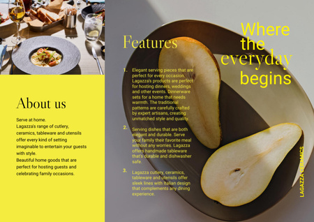 Restaurant Ad with Fresh Pears on Plate Brochure Din Large Z-fold Design Template