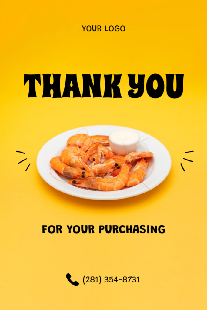 Ontwerpsjabloon van Postcard 4x6in Vertical van Tasty Shrimps with Sauce on Yellow