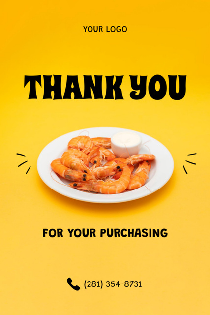 Tasty Shrimps with Sauce on Yellow Postcard 4x6in Vertical – шаблон для дизайну