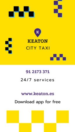 City Taxi Service Ad in Yellow Business Card US Vertical Design Template