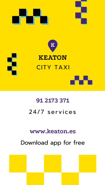 City Taxi Service Ad in Yellow Business Card US Vertical Šablona návrhu