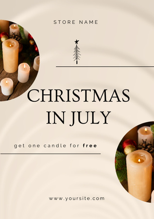 Christmas in July Greeting Card with Candles   Postcard A5 Vertical Design Template
