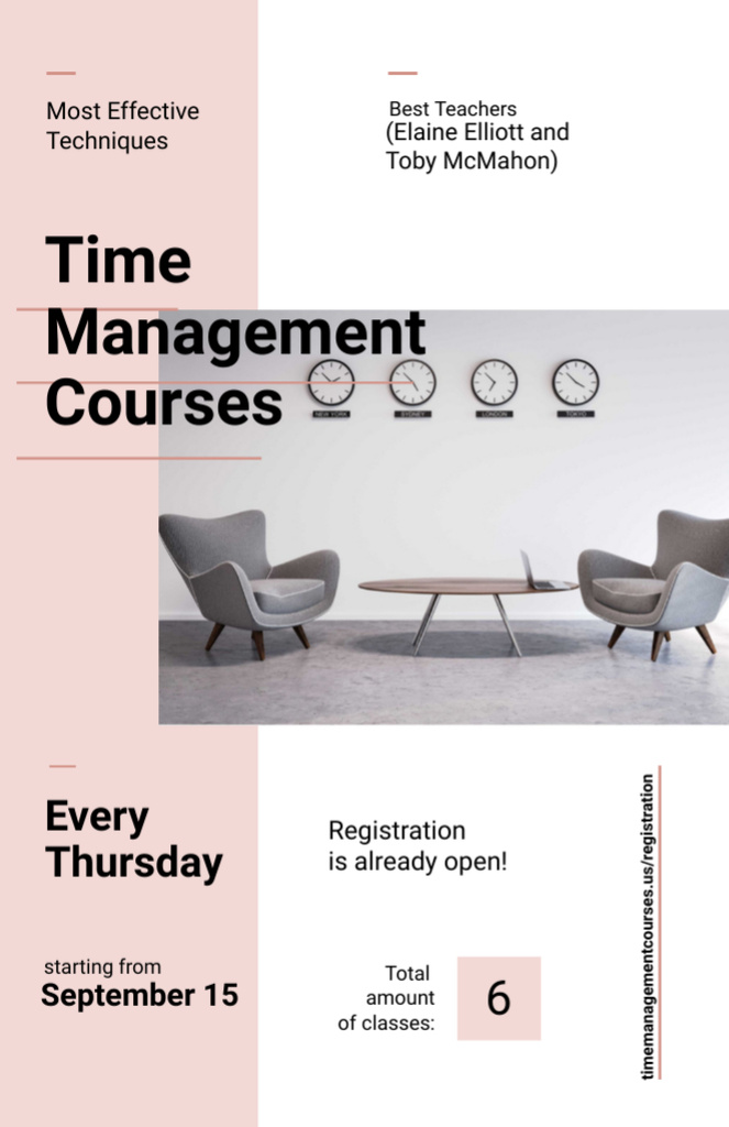 Time Management Courses With Simple Gray Furniture Invitation 5.5x8.5in Design Template