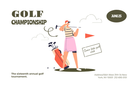Golf Championship Announcement Invitation 18.2x11.7cm Horizontal Design Template