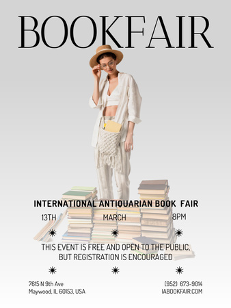 Book Fair Announcement with Beautiful Woman Poster 36x48in Design Template