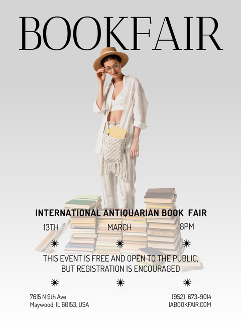 Designvorlage Book Fair Announcement with Beautiful Woman für Poster 36x48in