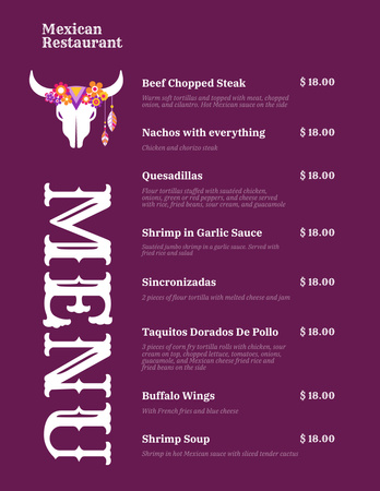 Mexican Restaurant Services Offer Menu 8.5x11in Design Template