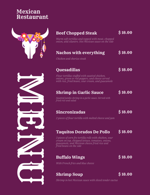 Ad of Mexican Restaurant Services Offer Menu 8.5x11in Design Template