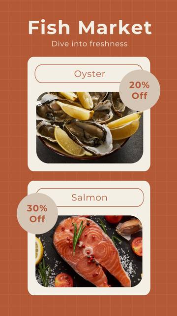 Template di design Ad of Fish Market with Salmon and Oysters Instagram Story