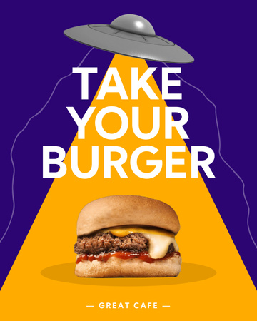 Psychedelic Illustration of UFO and Tasty Burger Poster 16x20in Design Template