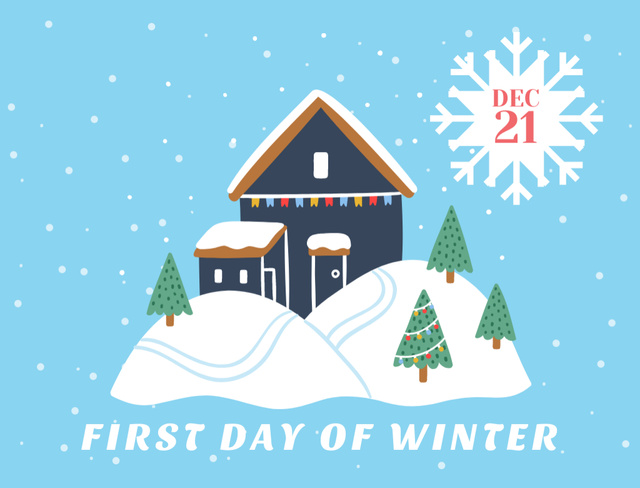 Platilla de diseño First Day Of Winter With House And Trees Postcard 4.2x5.5in