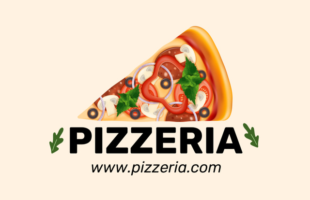 Plantilla de diseño de Slice of Delicious Pizza with Vegetables and Sausage Business Card 85x55mm 