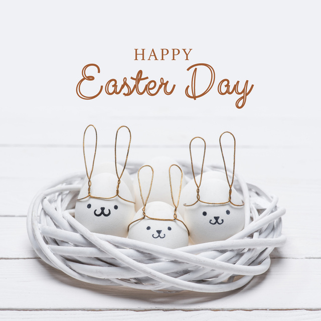 Easter Day Greetings with Adorable Painted Eggs Instagram Tasarım Şablonu