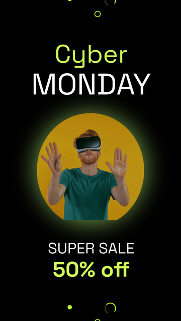 Designvorlage Cyber Monday Super Sale with People in Virtual Reality Glasses für Instagram Video Story