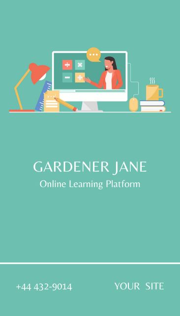 Online Learning Platform Advertising Green Business Card US Vertical Design Template