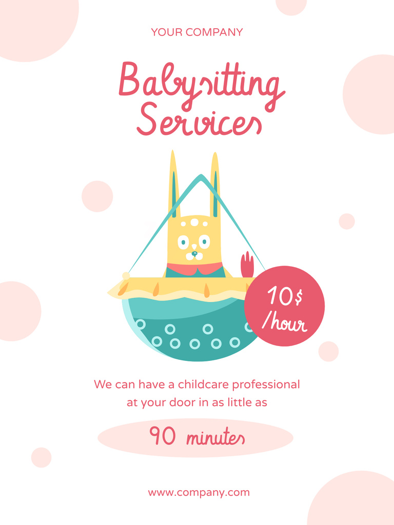 Dedicated Childcare Services Ad With Illustrated Bunny Poster US Πρότυπο σχεδίασης