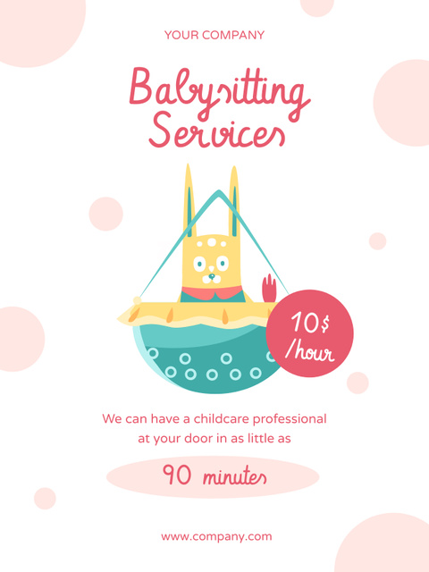 Dedicated Childcare Services Ad With Illustrated Bunny Poster USデザインテンプレート
