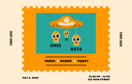 Designvorlage Celebration Announcement Cinco de Mayo With Skulls für Invitation 4.6x7.2in Horizontal