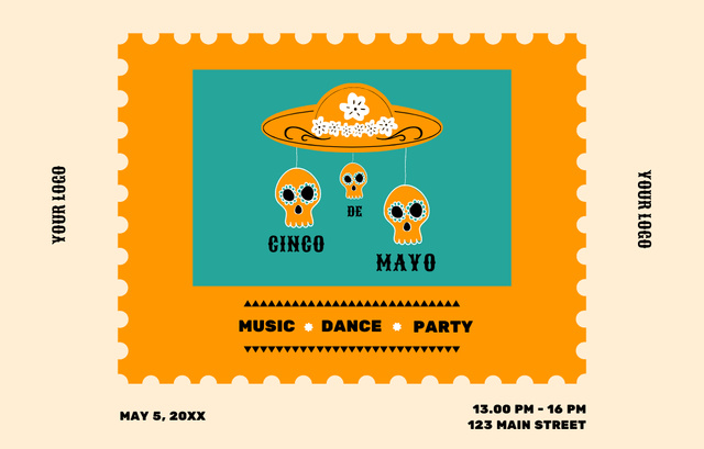 Plantilla de diseño de Celebration Announcement Cinco de Mayo With Cute Skulls in Yellow Invitation 4.6x7.2in Horizontal 