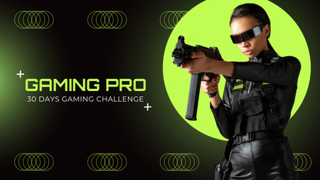 Designvorlage Gaming Challenge with Woman with Gun für Youtube