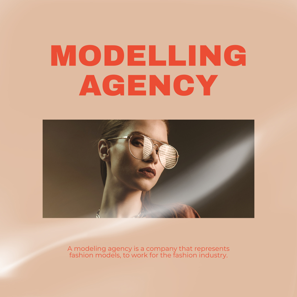 Designvorlage Advertising of Model Agency with Woman in Glasses für Instagram AD