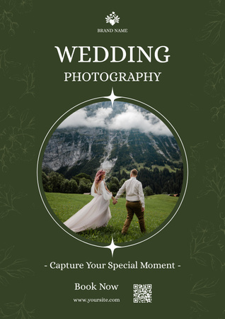 Wedding Photography Offer with Beautiful Couple in Mountain Valley Poster Design Template
