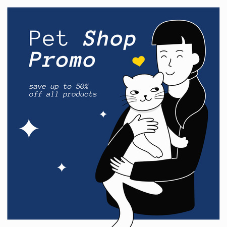Lemmikkikaupan mainos, jossa nainen pitelee kissaa Instagram AD Design Template