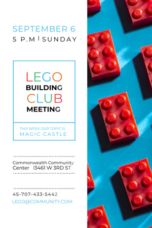 Lego Building Club meeting Constructor Bricks Invitation 6x9in Design Template