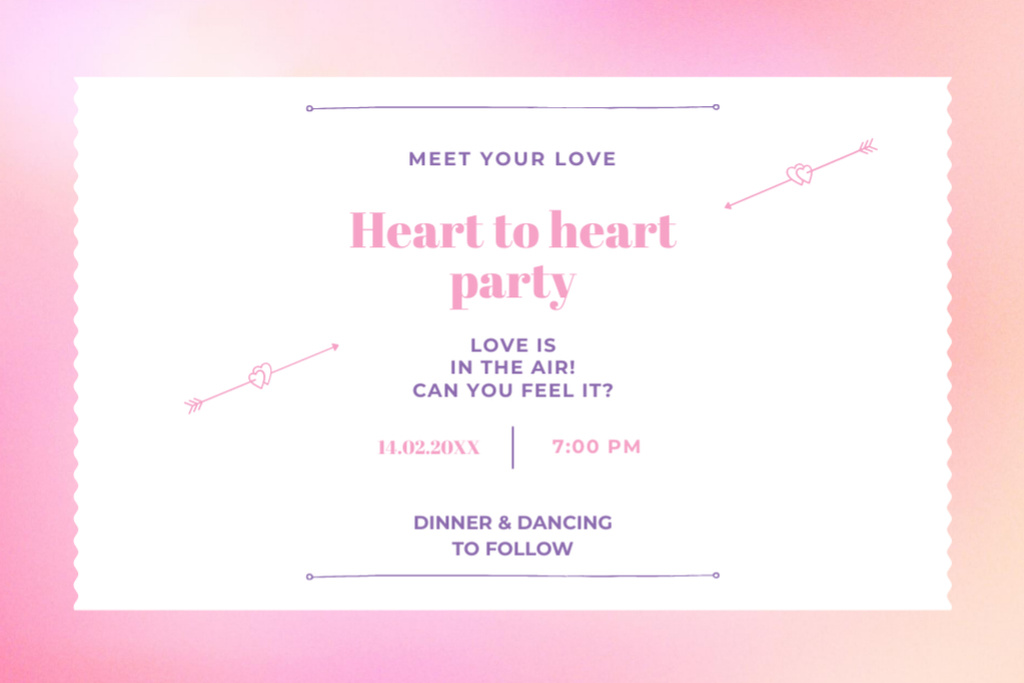 Heart to Heart Party Announcement for Lovers in Pink Frame Flyer 4x6in Horizontal Design Template