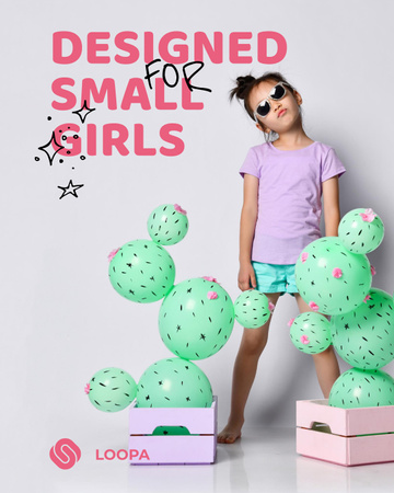 Sevimli Elbise Giyen Balonlu Küçük Kız Poster 16x20in Tasarım Şablonu
