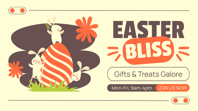 Easter Treats Offer with Cute Illustration of Little Bunnies FB event cover Design Template
