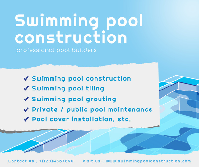 Designvorlage Offer of Services for Construction of Swimming Pools für Facebook