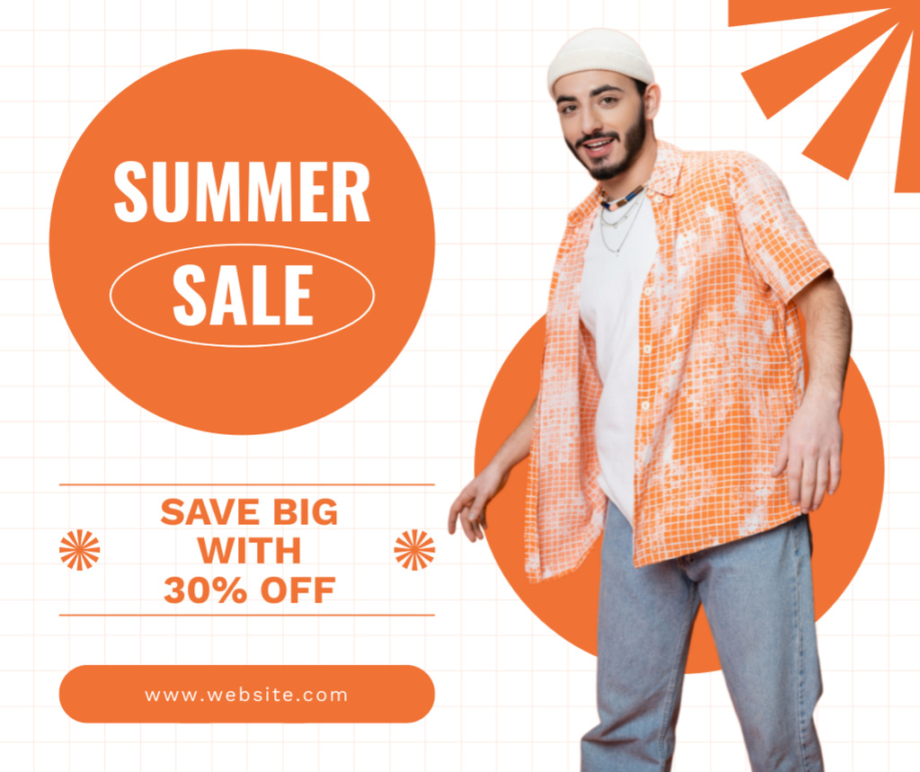 Ontwerpsjabloon van Facebook van Men's Clothes Sale Ad on Orange