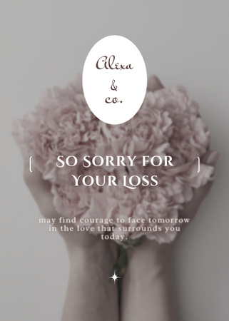 Sympathy Phrase with Pink Flowers Bouquet in Hands Postcard 5x7in Vertical Design Template