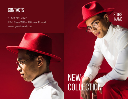 Designvorlage Modewerbung mit stilvollem Mann in Rot für Brochure 8.5x11in Bi-fold