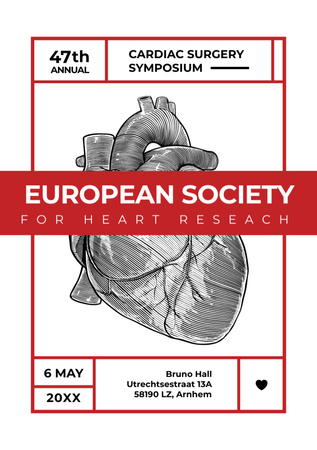 Cardiac Surgery Conference Ad with Human Heart Sketch Flyer A5 Design Template