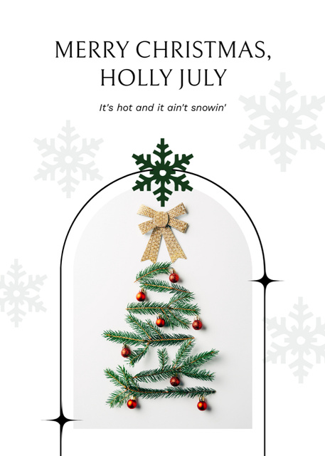 Merry Christmas In July Greeting With Cute Snowflakes Postcard 5x7in Vertical Design Template