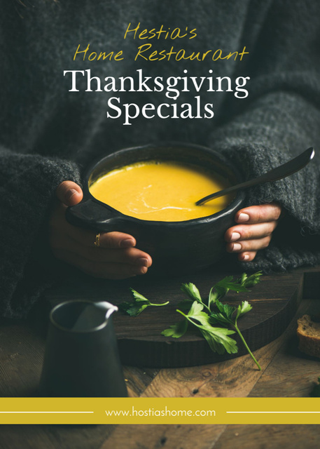 Thanksgiving Special Menu Woman with Vegetable Soup Flayerデザインテンプレート
